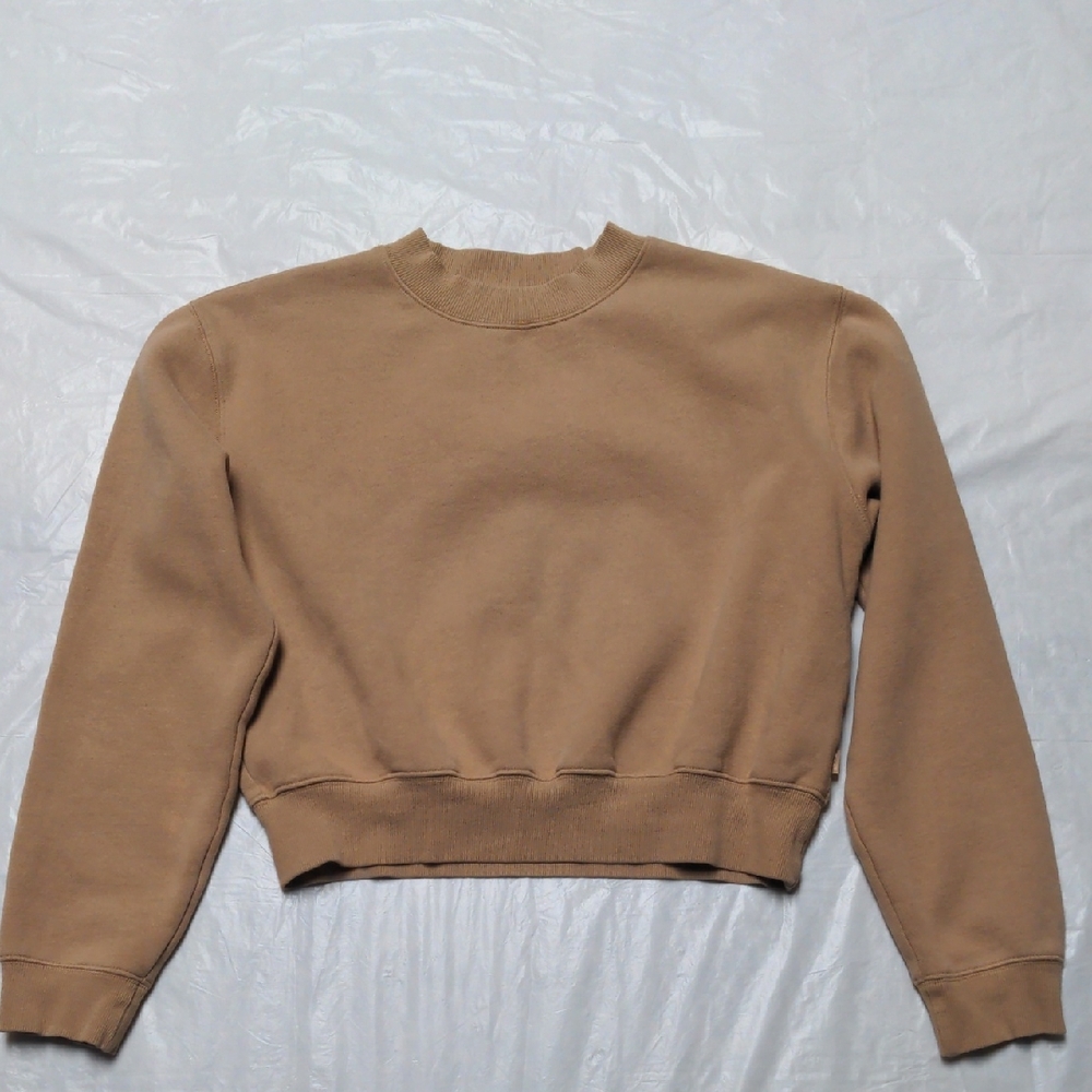 Aritzia TnA Tan Cropped Crewneck Sweatshirt Size Small